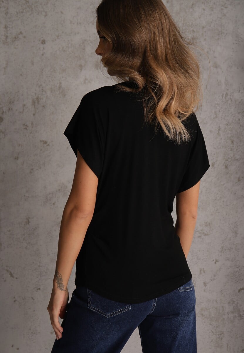 Czarny Wiskozowy T-shirt z Dekoltem V Eupharis 3