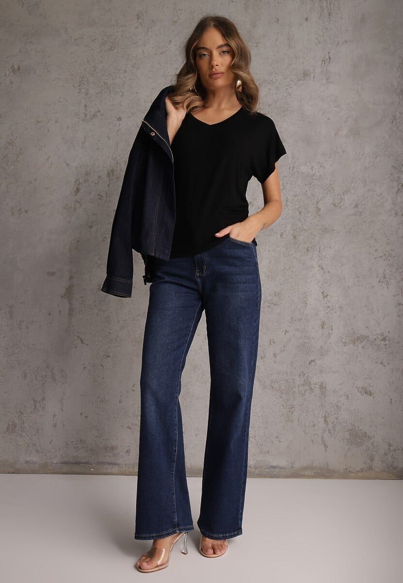 Czarny Wiskozowy T-shirt z Dekoltem V Eupharis 2