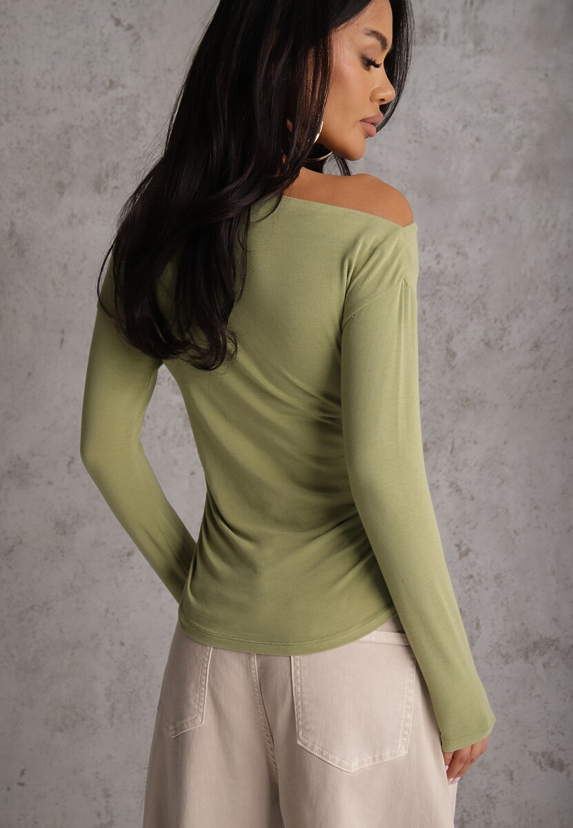 Zielona Marszczona Bluzka z Wiskozą i Bawełną Trihal 3