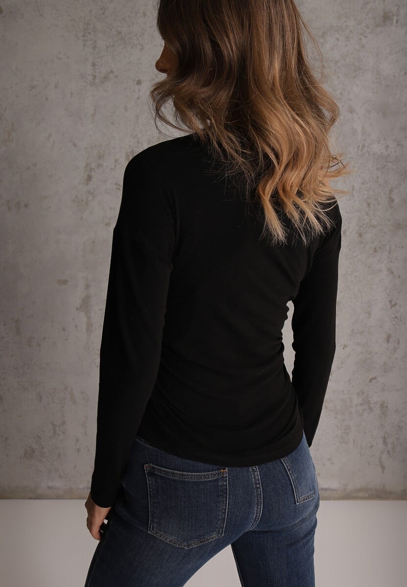 Czarna Marszczona Bluzka z Wiskozą i Bawełną Trihal 3