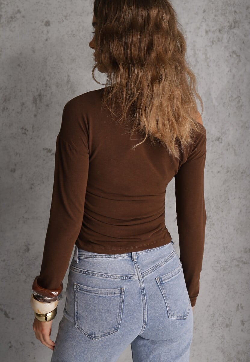 Brązowa Marszczona Bluzka z Wiskozą i Bawełną Trihal 3