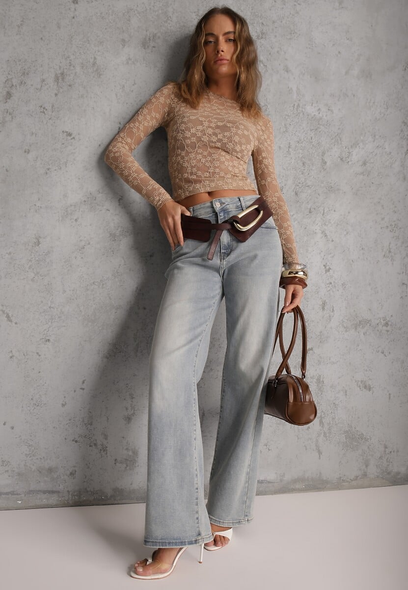 Beżowa Bluzka Longsleeve z Półtransparentnej Koronki Arnoxia 2