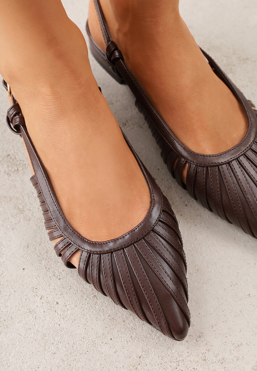 Brązowe Płąskie Sandały z Ozdobnymi Paseczkami Kahlidone 3