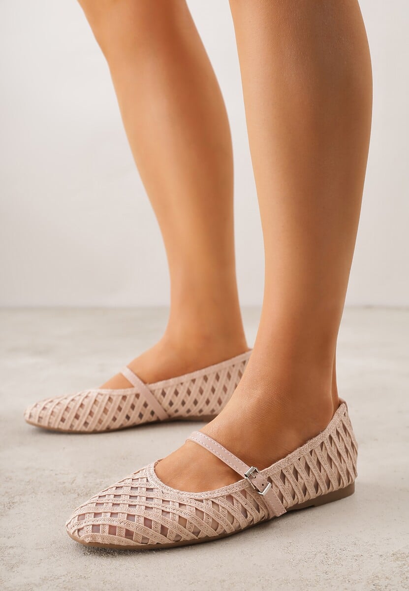 Różowe Balerinki z Ażurowym Wzorem i Paskiem Astethera 1
