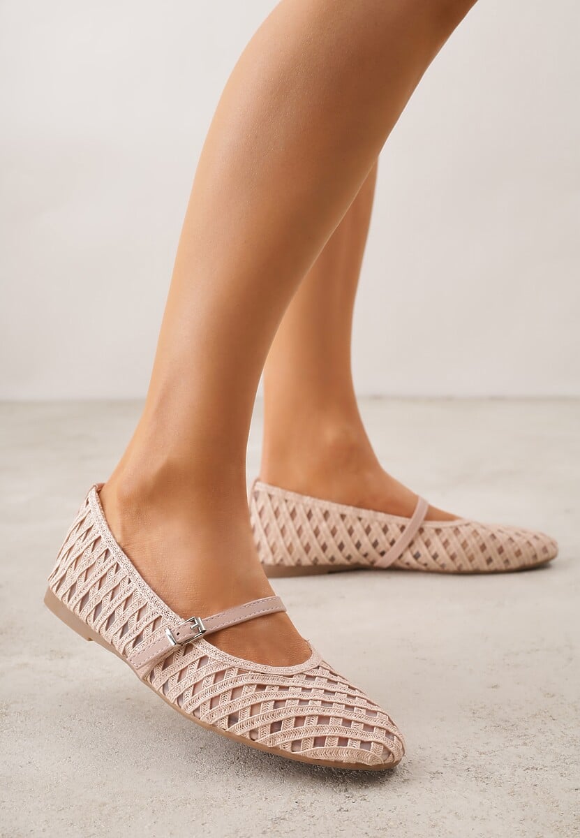 Różowe Balerinki z Ażurowym Wzorem i Paskiem Astethera 2