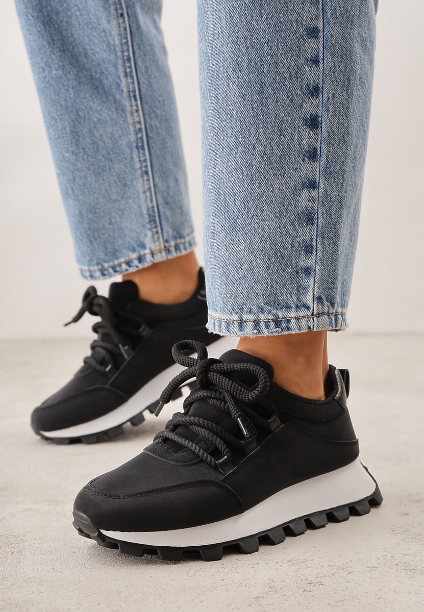 Czarne Sneakersy na Platformie Ozdobionej Tłoczeniem Zerla 1