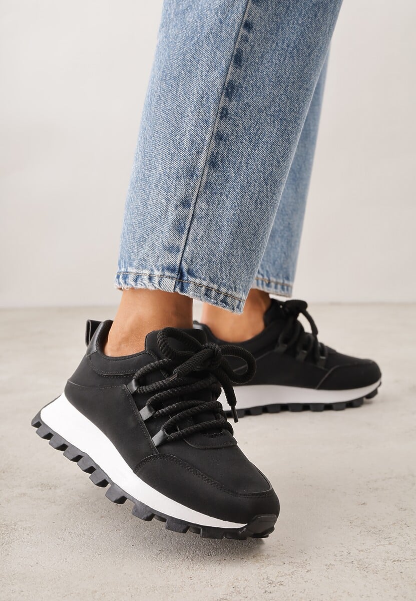 Czarne Sneakersy na Platformie Ozdobionej Tłoczeniem Zerla 2