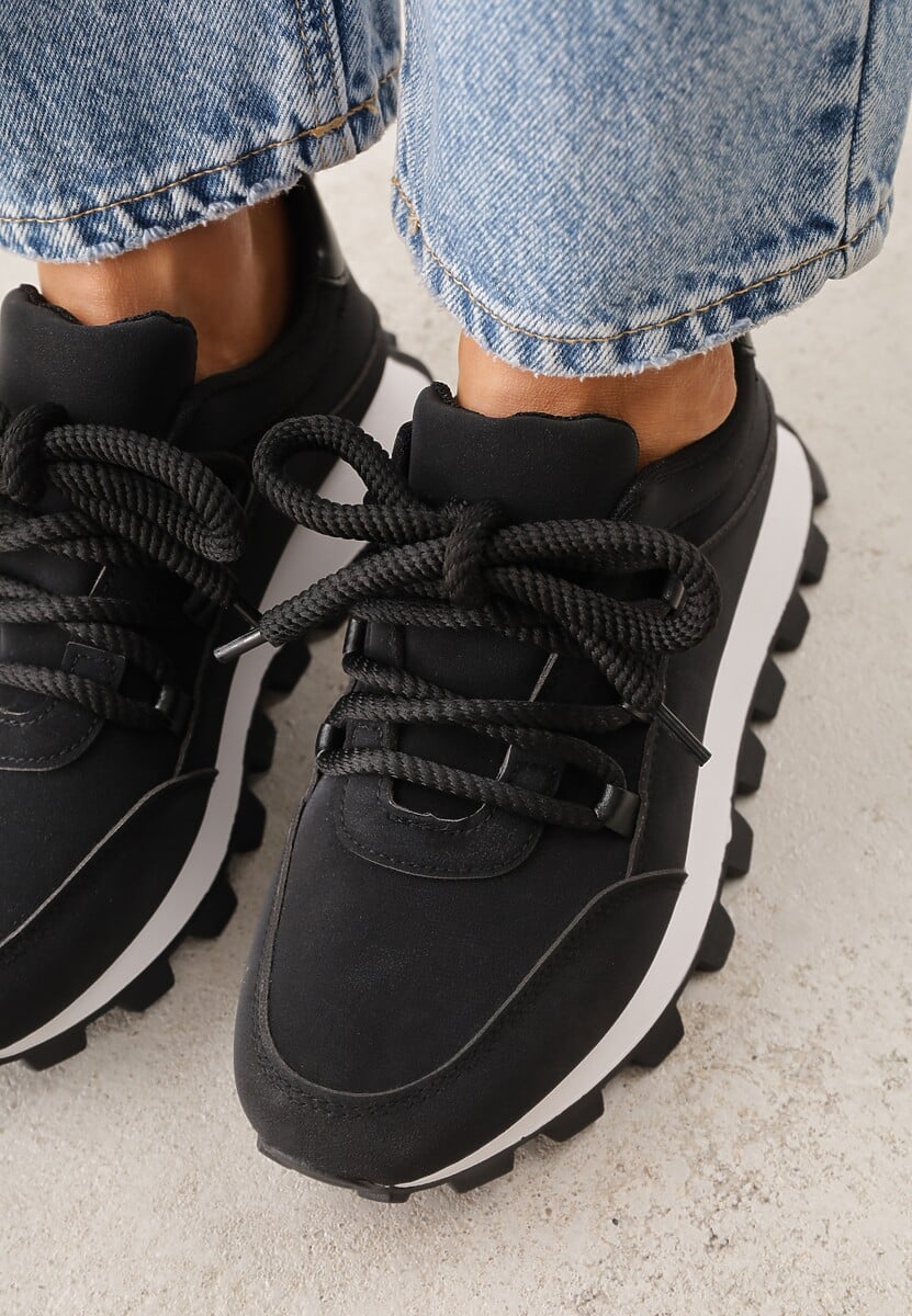 Czarne Sneakersy na Platformie Ozdobionej Tłoczeniem Zerla 3