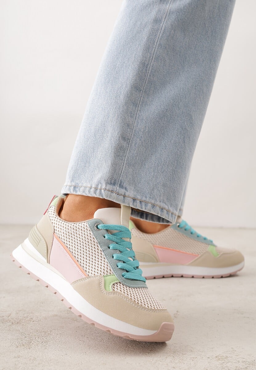 Beżowe Sneakersy z Siateczką i Modnymi Wstawkami Corona 1