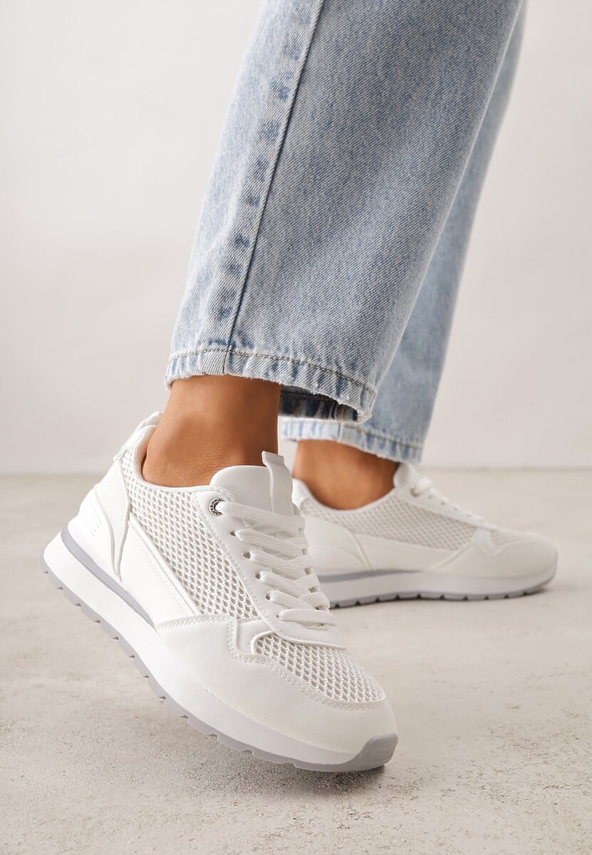 Białe Sneakersy z Siateczką i Modnymi Wstawkami Corona 2