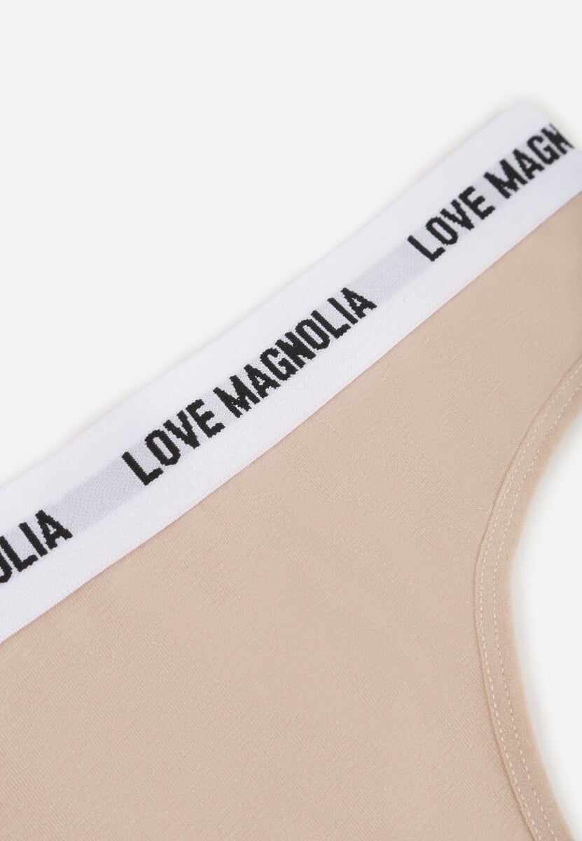 Beżowe Majtki Stringi z Bawełną Ozdobione Napisami Amero 3