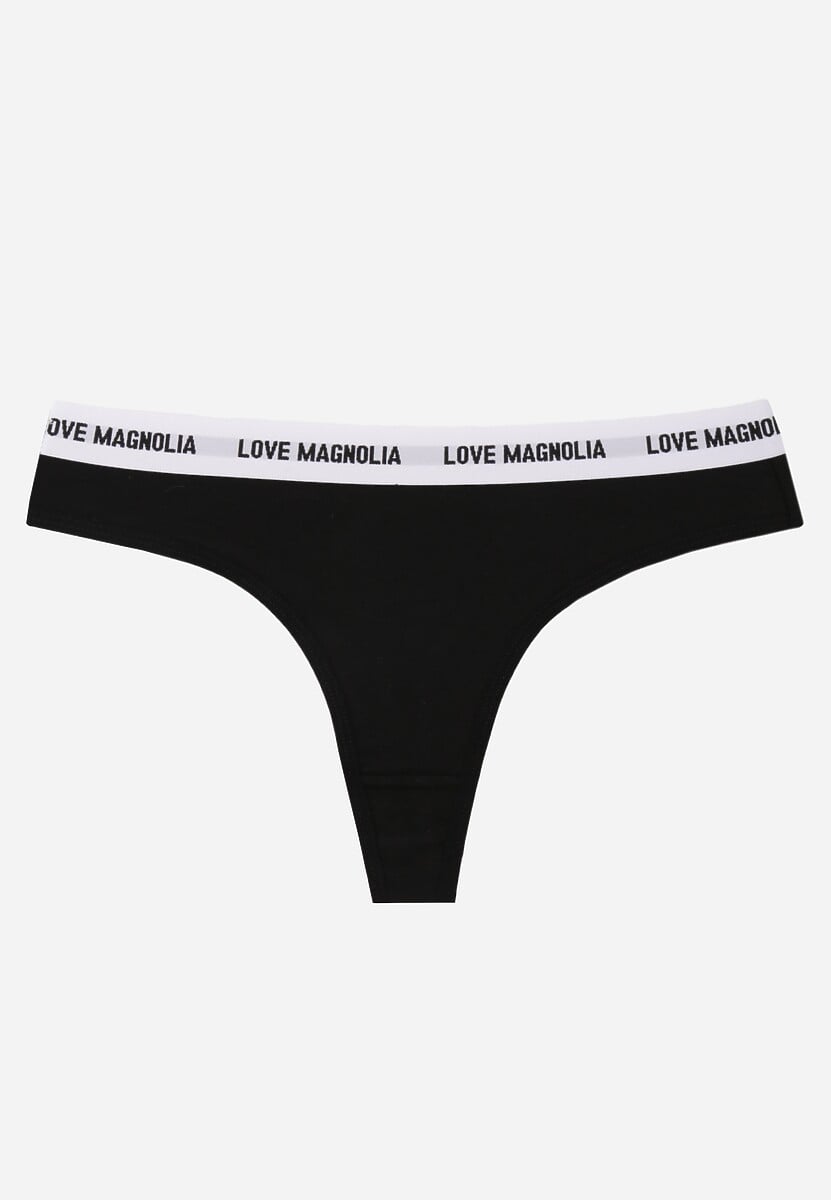 Czarne Majtki Stringi z Bawełną Ozdobione Napisami Amero 1