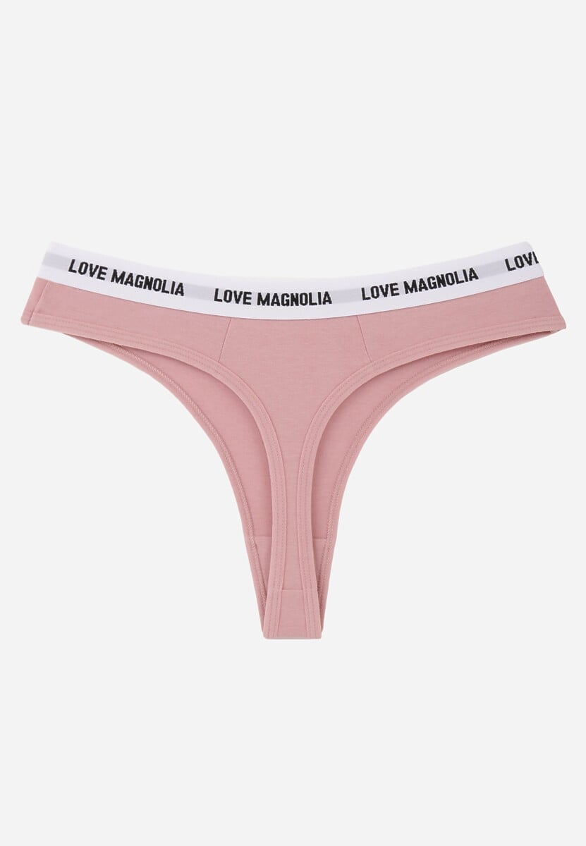 Różowe Majtki Stringi z Bawełną Ozdobione Napisami Amero 2