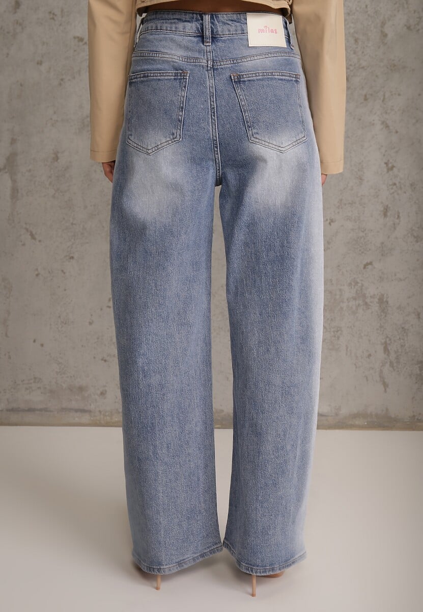 Niebieskie Jeansy High Waist Balloon z Bawełny z Asymetrycznym Zapięciem Myrea 3