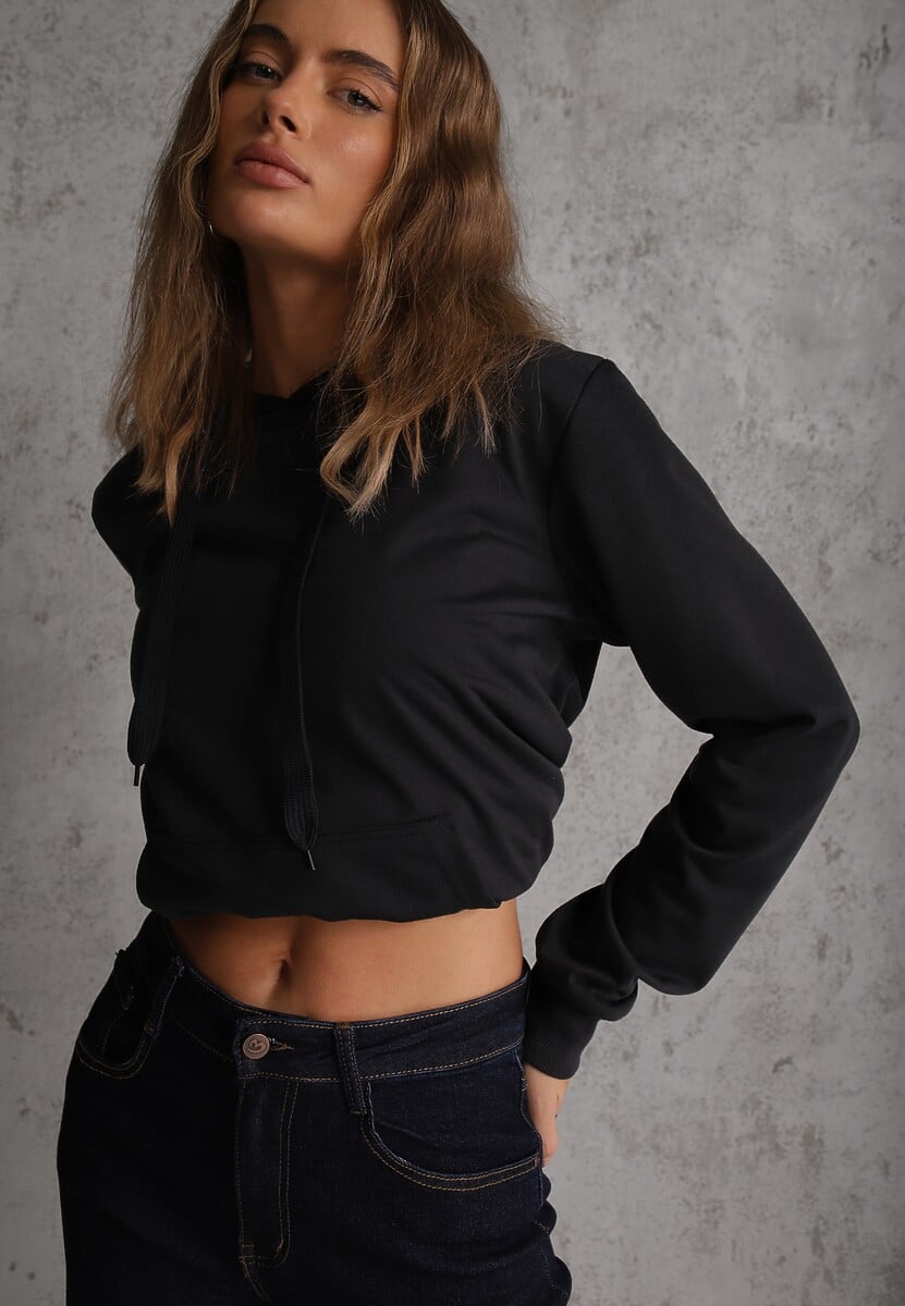 Granatowa Kangurka Bluza z Kapturem i Ściągaczem Saveria 1