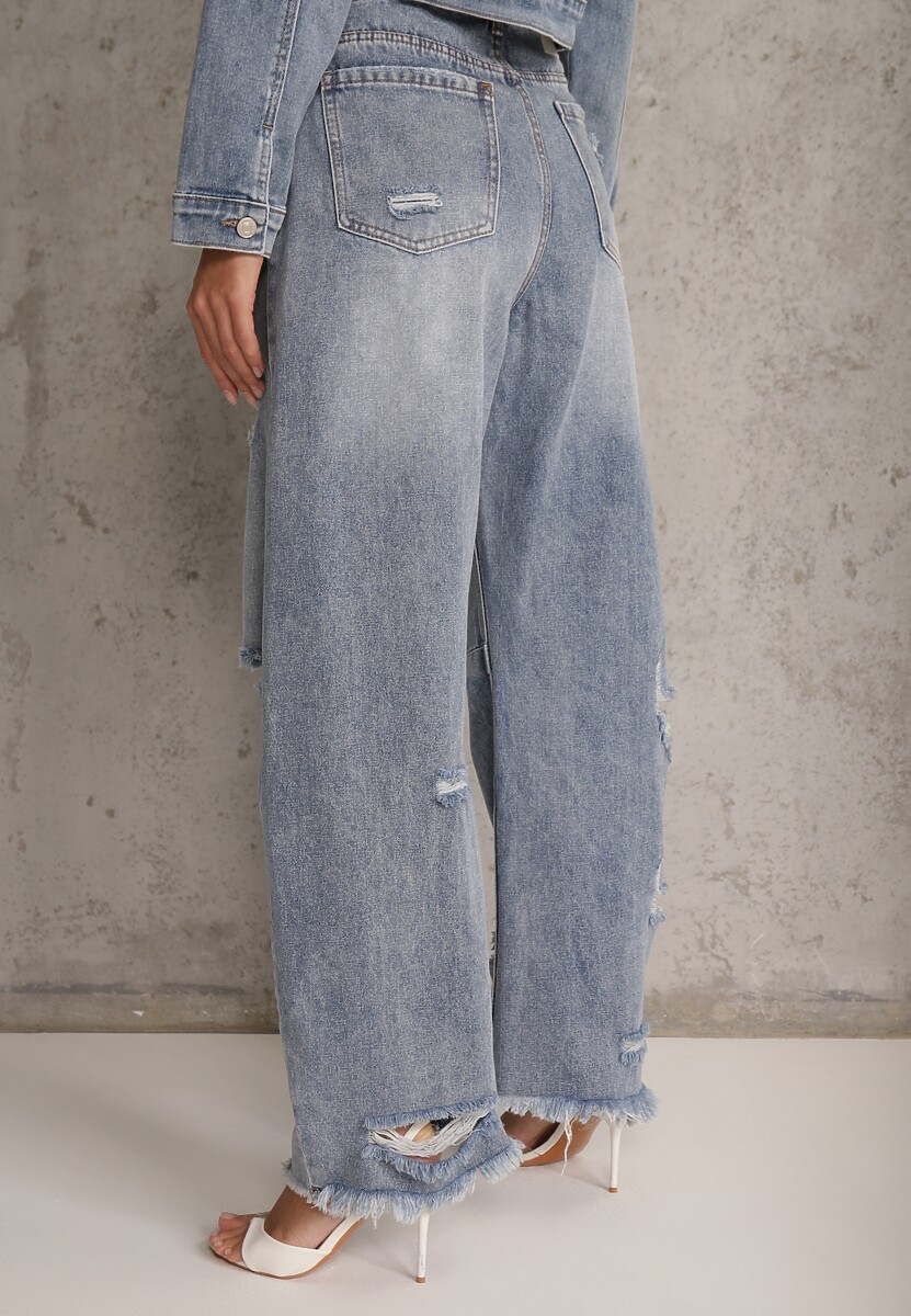 Niebieskie Jeansy z Bawełny Balloon High Waist z Przedarciami Taeryre 3