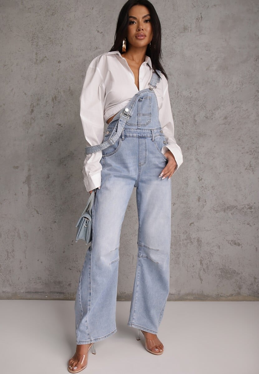 Niebieskie Jeansy Ogrodniczki z Nogawką Balloon z Bawełną Vimalliene 2