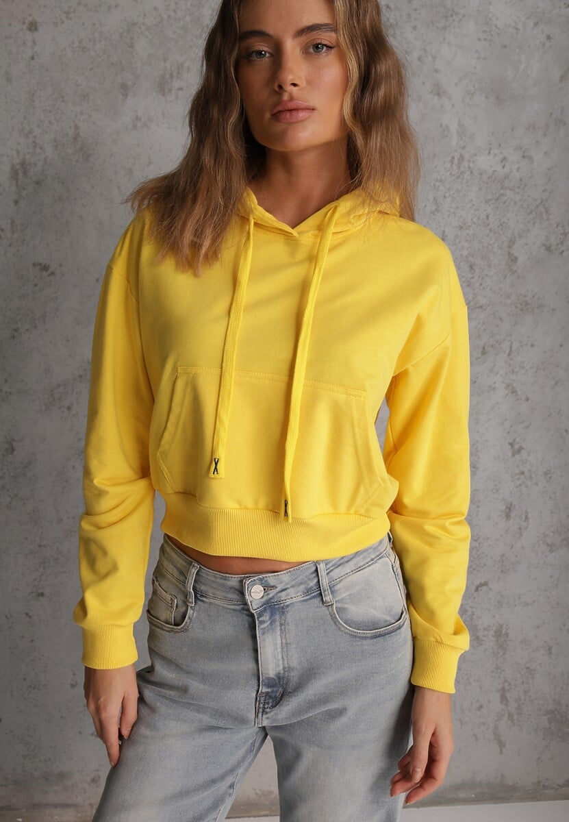 Żółta Bluza z Kapturem i Bawełną Ozdobiona Ściągaczami Evianae 1
