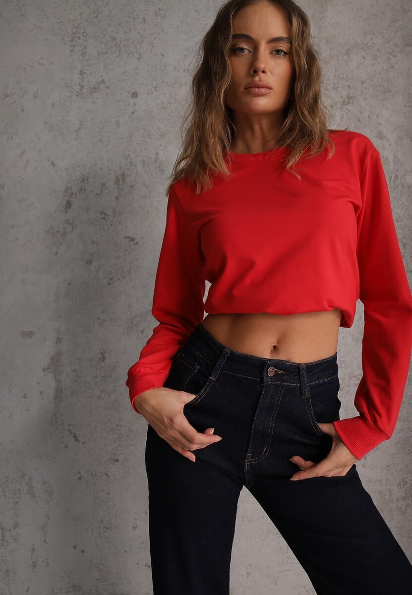 Czerwona Casualowa Bluza z Bawełną Akko 1