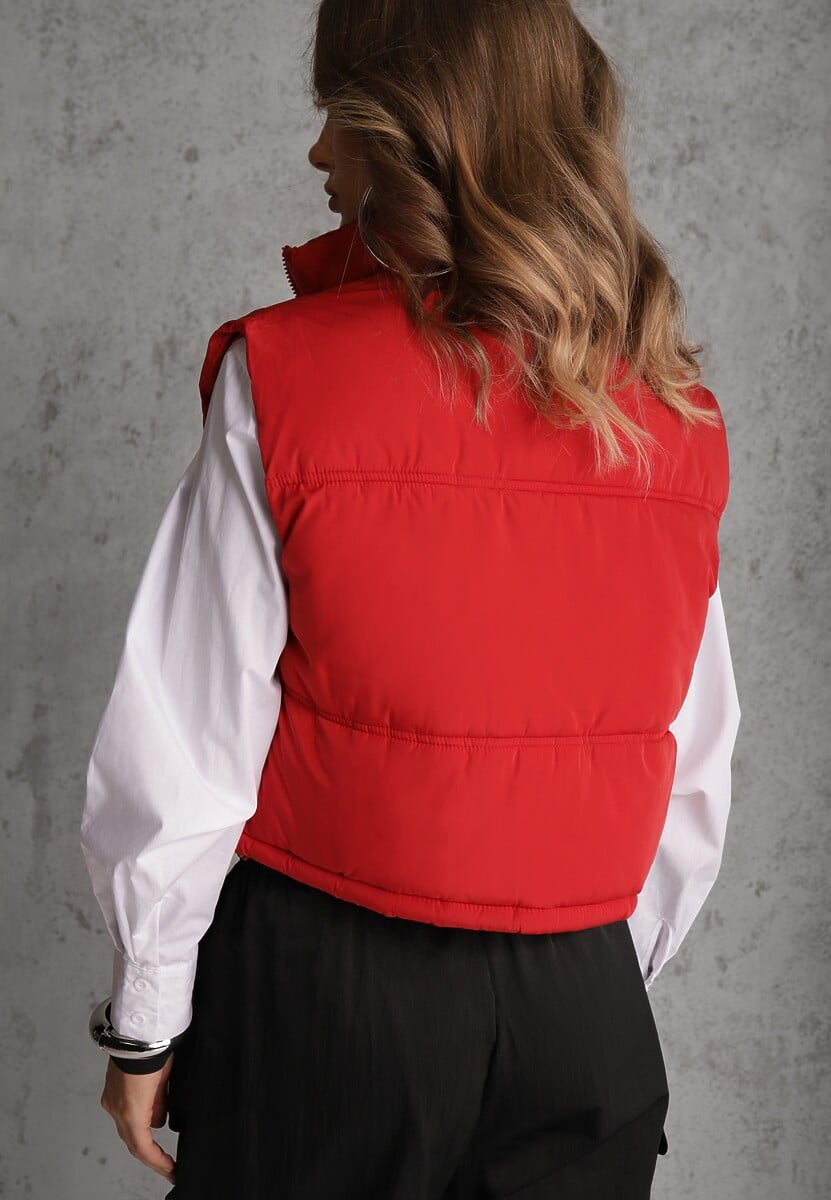 Czerwona Pikowana Kamizelka Puffer o Kroju Crop Tadrel 3