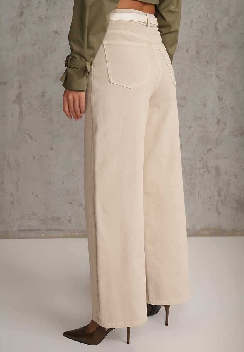 Beżowe Szerokie Jeansy Bawełniane High Waist Fyrlyss 3