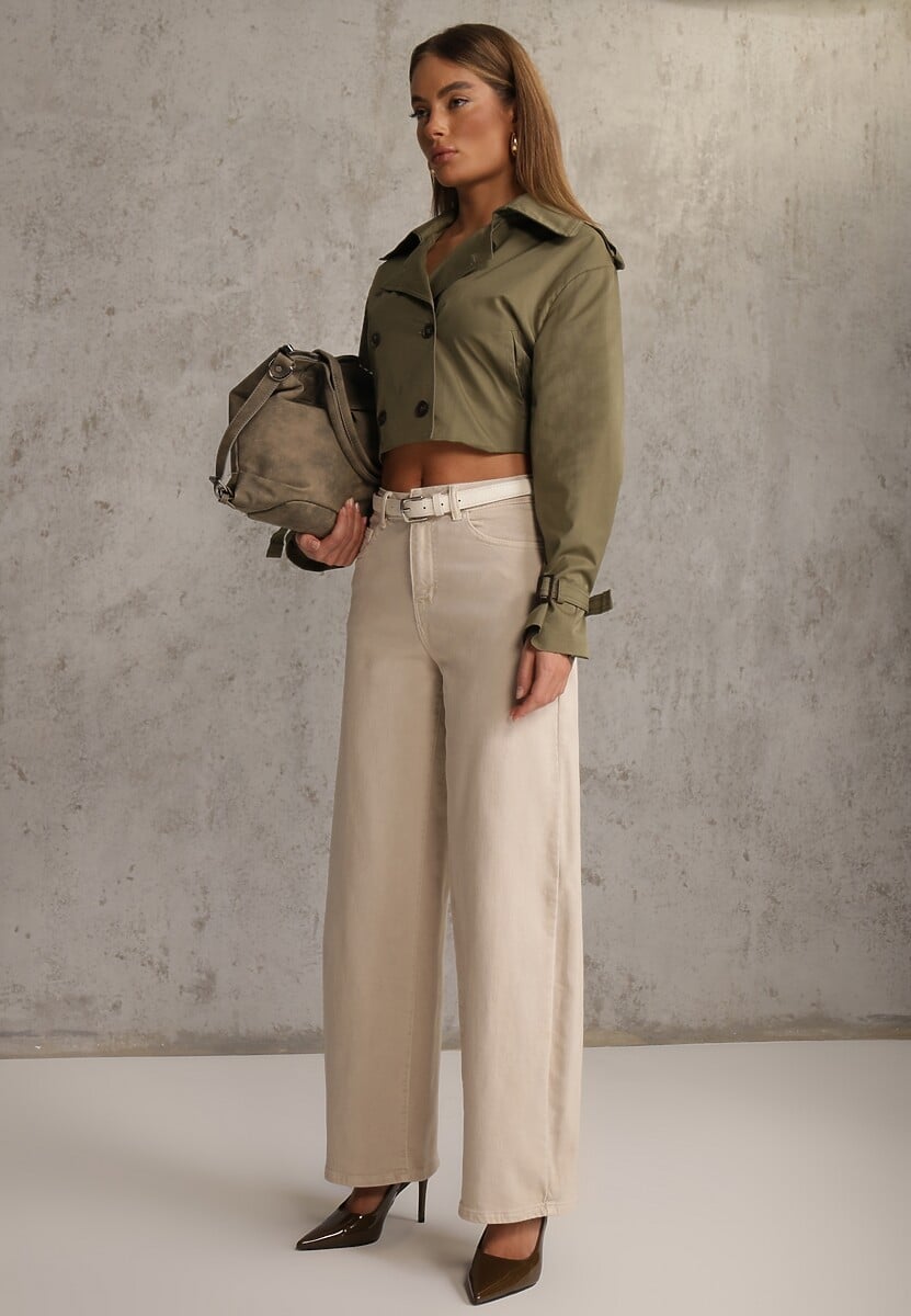 Beżowe Szerokie Jeansy Bawełniane High Waist Fyrlyss 2