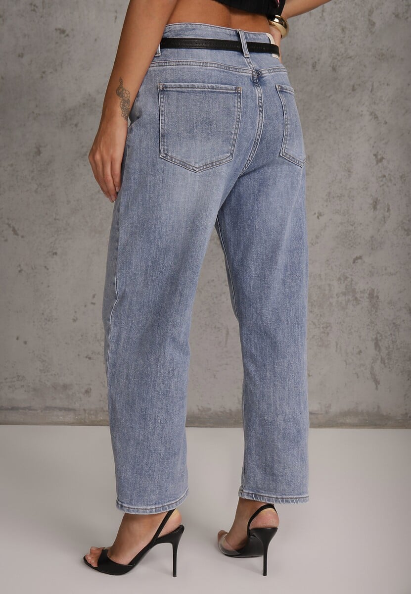Niebieskie Jeansy Mom Fit z Bawełną High Waist Hippamene 3