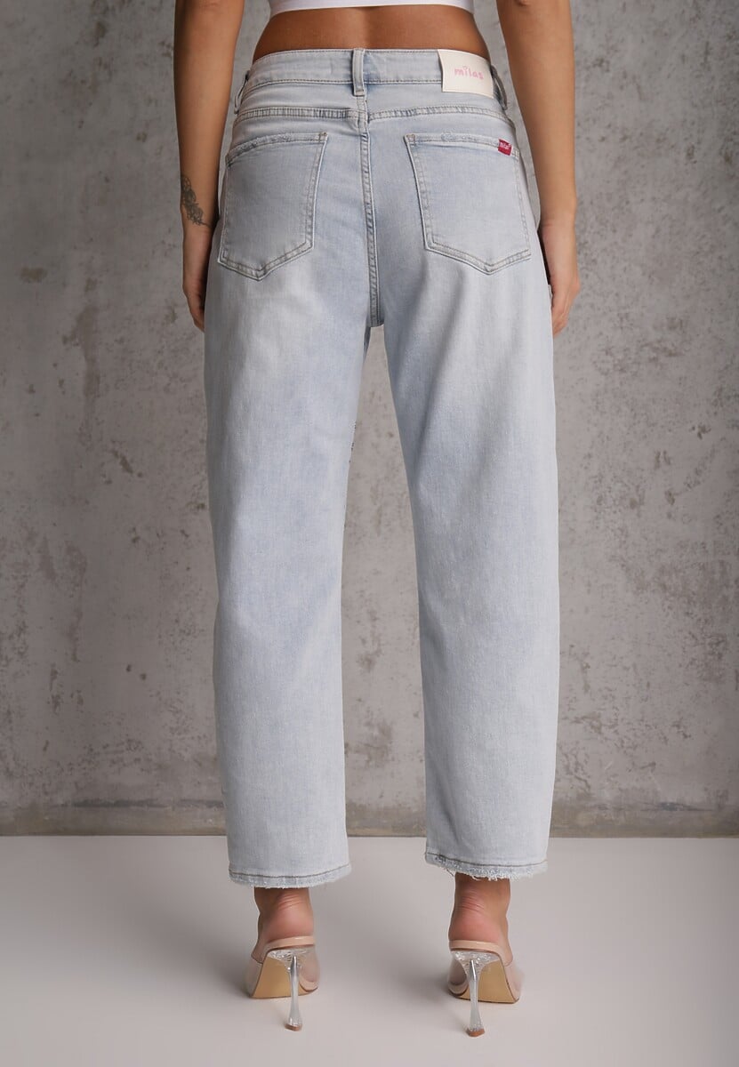 Niebieskie Jeansy Mom Fit z Bawełną High Waist Wentren 3