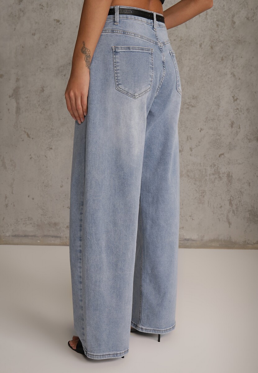 Niebieskie Jeansy Balloon z Bawełną High Waist Pronadina 3