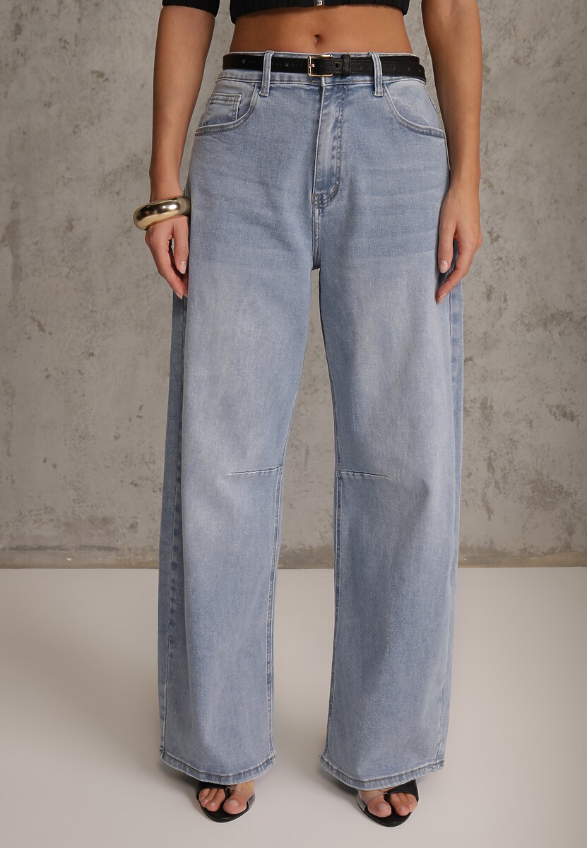 Niebieskie Jeansy Balloon z Bawełną High Waist Pronadina 2