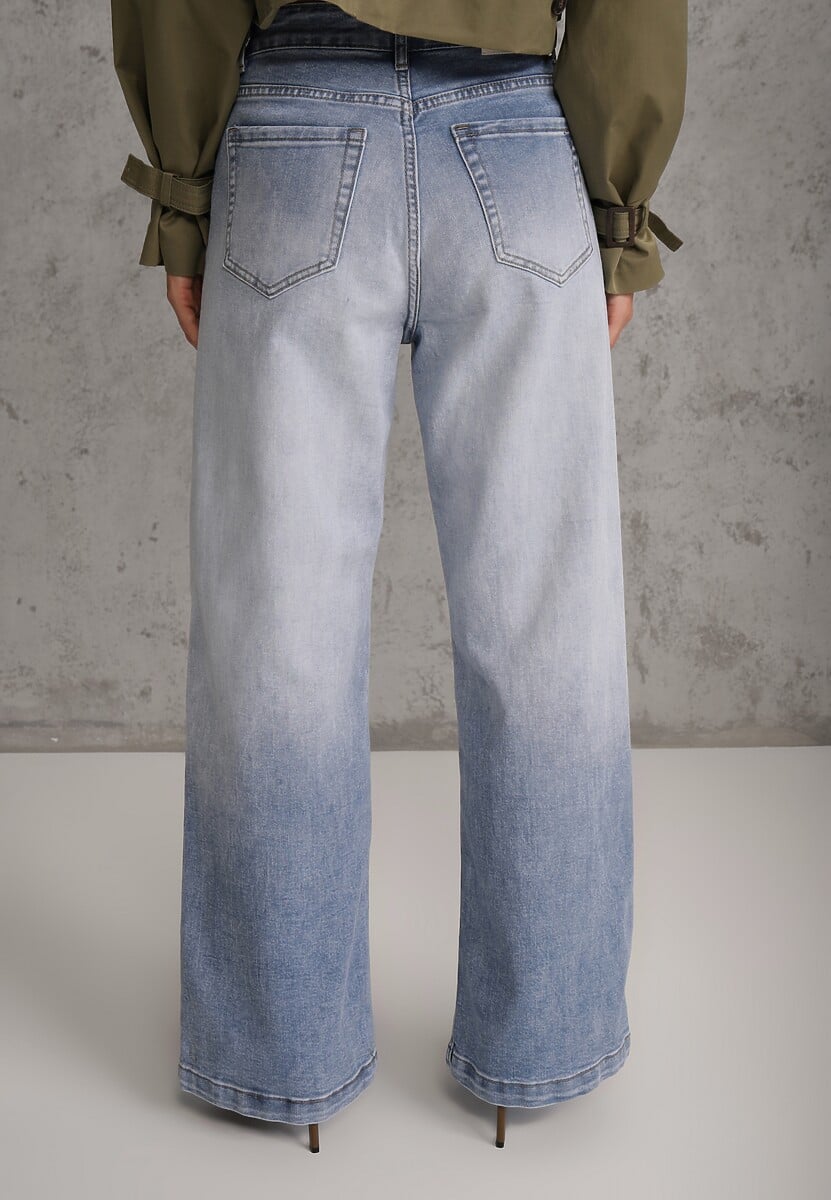 Niebieskie Jeansy Szerokie z Wytarciami High Waist Calale 3