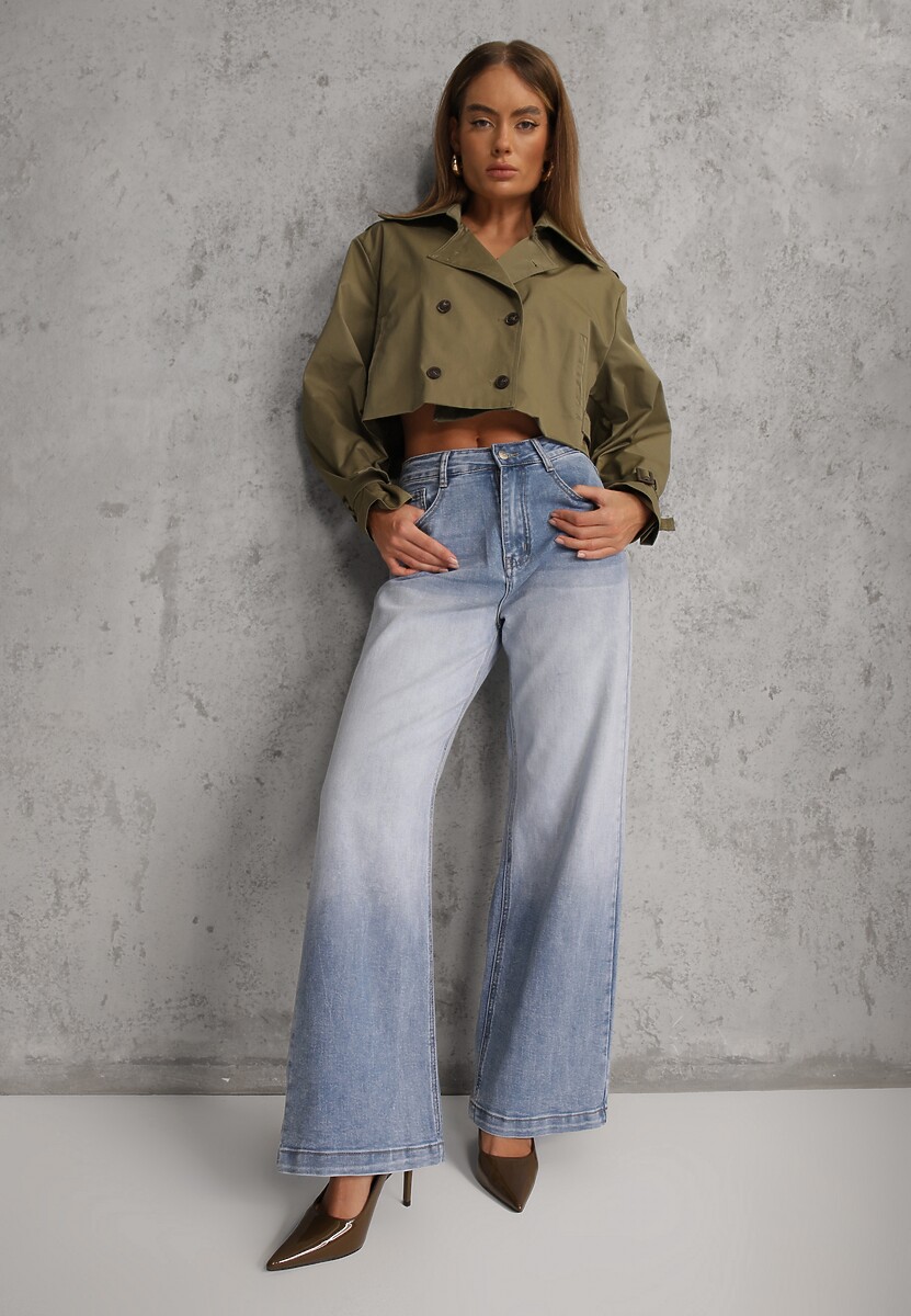 Niebieskie Jeansy Szerokie z Wytarciami High Waist Calale 1