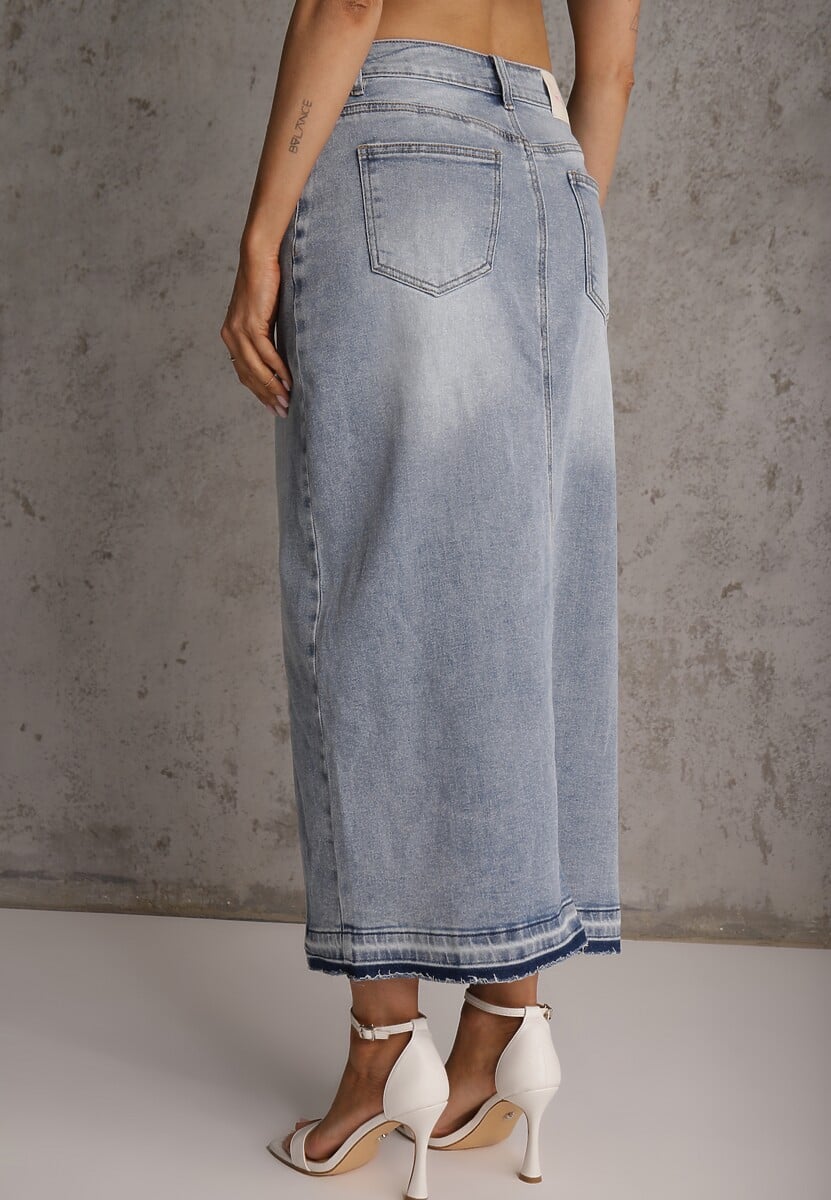 Niebieska Spódnica z Jeansu z Bawełną High Waist o Asymetrycznym Kroju Vikisla 3