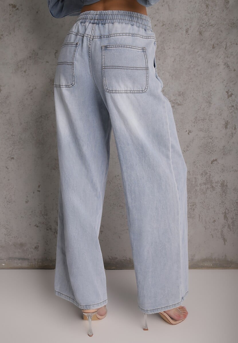 Niebieskie Szerokie Jeansy z Bawełną i Lyocellem i Wiązanym Sznurkiem Lailai 3