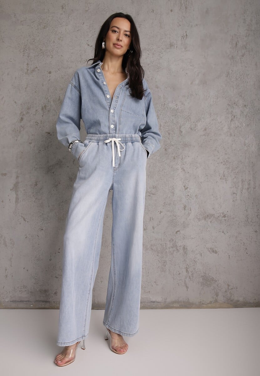 Niebieskie Szerokie Jeansy z Bawełną i Lyocellem i Wiązanym Sznurkiem Lailai 2