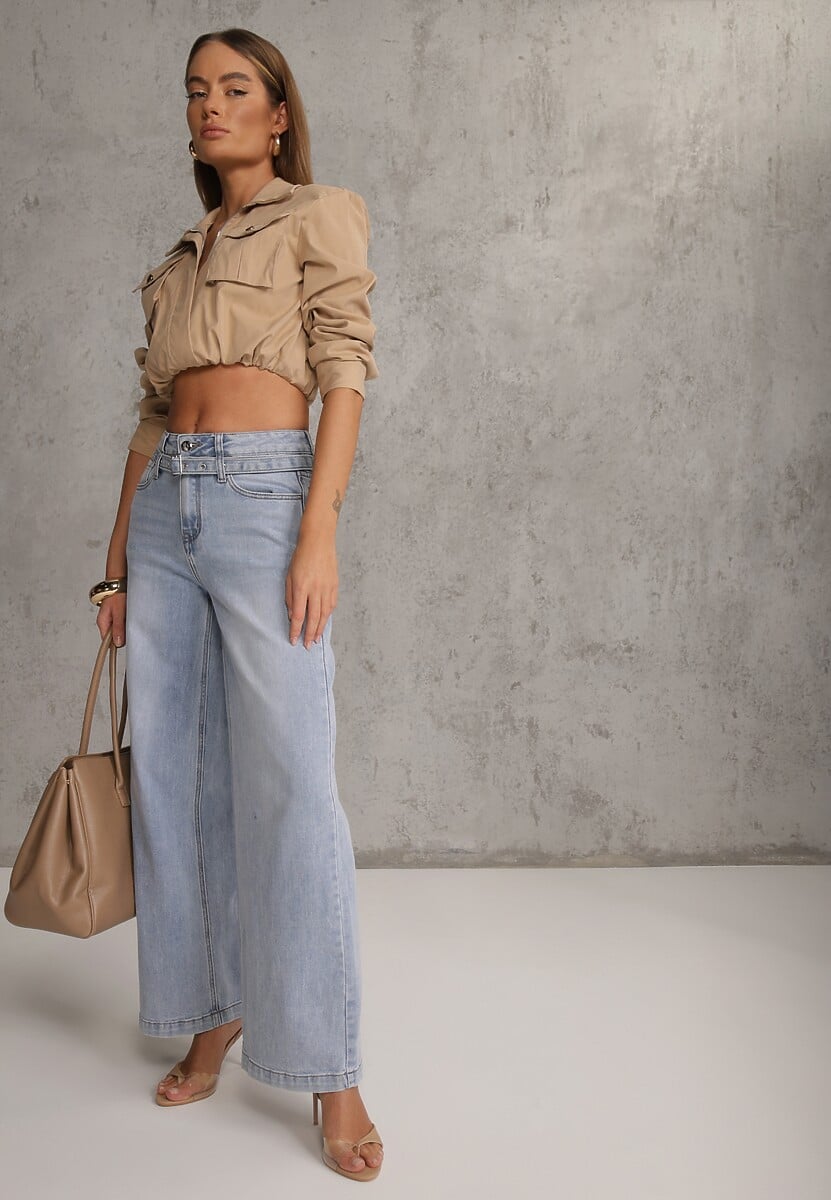 Niebieskie Jeansy Wide Leg High Waist z Bawełną z Denimowym Paskiem Evanna 2