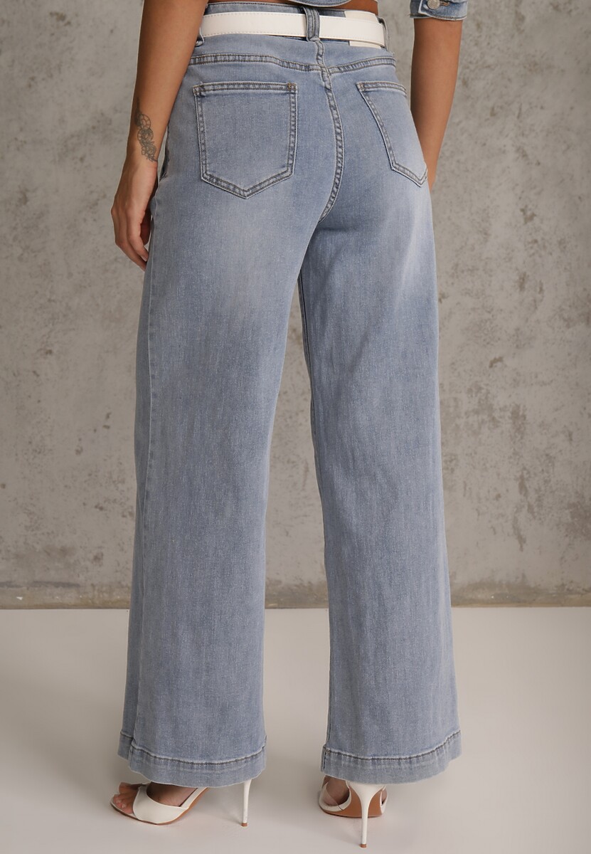 Niebieskie Szerokie Jeansy High Waist z Kieszonkami Thellona 3