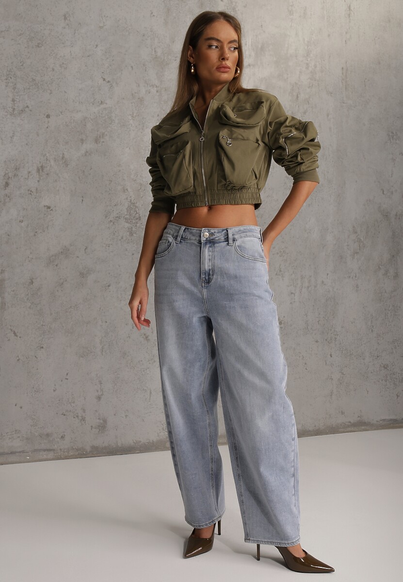 Niebieskie Jeansy Typu Loose z Bawełną High Waist Maeriala 2