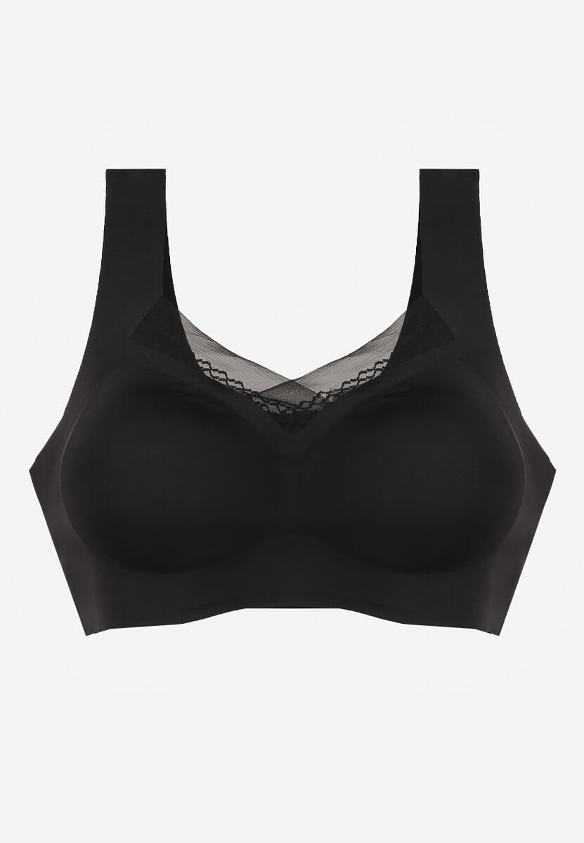 Czarny Sportowy Biustonosz z Usztywnieniem Ozdobiony Siateczkową Wstawką Edalissa 1