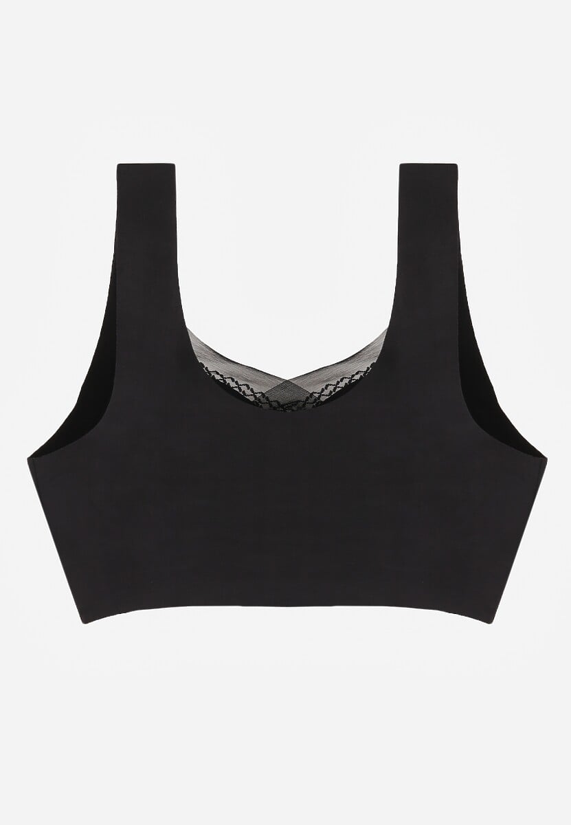 Czarny Sportowy Biustonosz z Usztywnieniem Ozdobiony Siateczkową Wstawką Edalissa 2