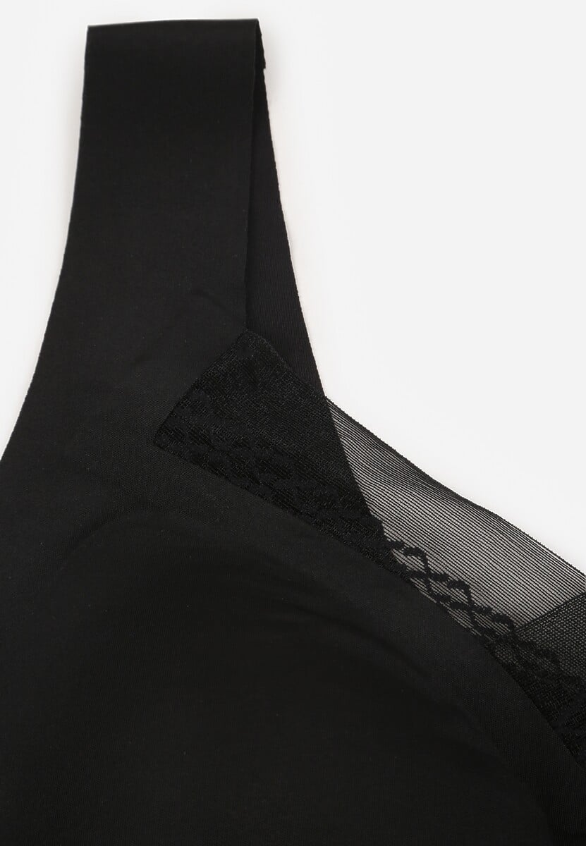 Czarny Sportowy Biustonosz z Usztywnieniem Ozdobiony Siateczkową Wstawką Edalissa 3