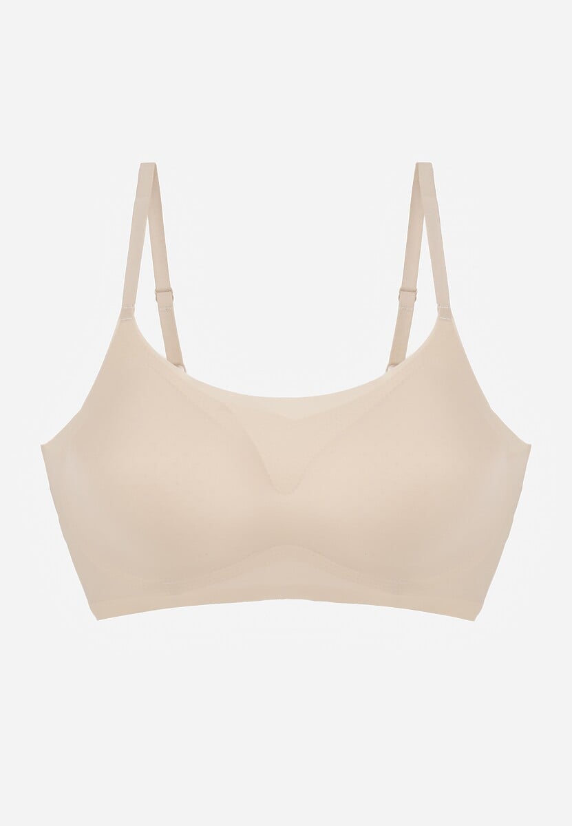 Beżowy Usztywniany Biustonosz o Bezszwowym Wykończeniu Bez Fiszbin Leanoreth 1