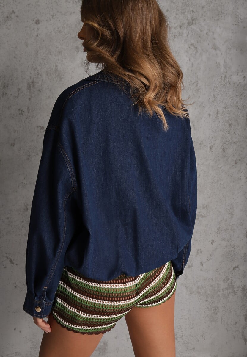 Niebieska Przejściowa Kurtka Jeansowa Balloon z Bawełny z Kołnierzykiem Abijena 3