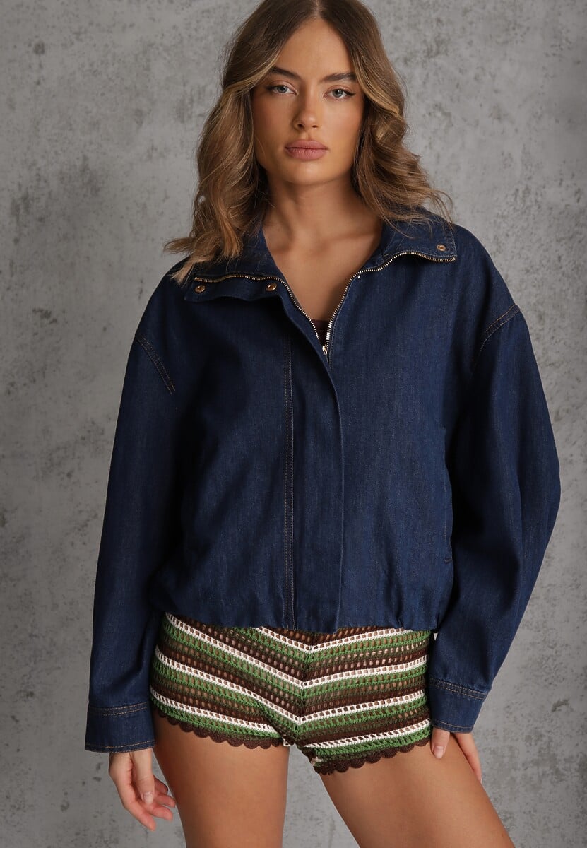 Niebieska Przejściowa Kurtka Jeansowa Balloon z Bawełny z Kołnierzykiem Abijena 1