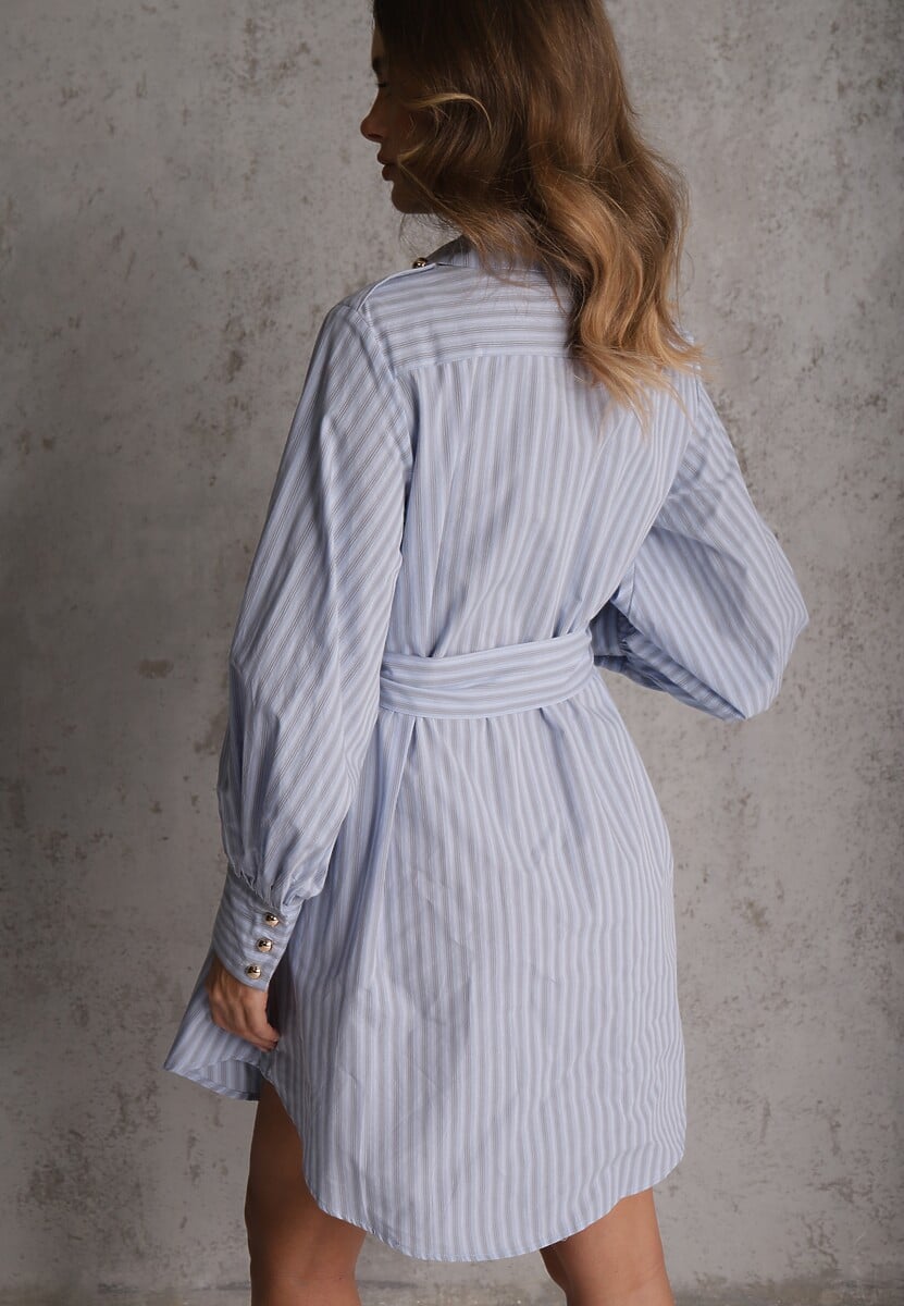 Niebieska Koszulowa Sukienka z Bawełny z Paskiem w Stylu Soft Utility Effiara 3