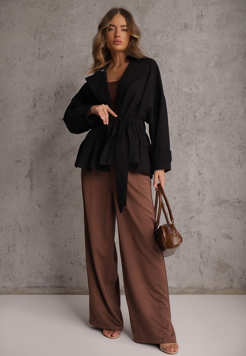 Czarna Kurtka z Bawełny i Wiskozy o Fasonie Krótkiego Trencza Abicara 2