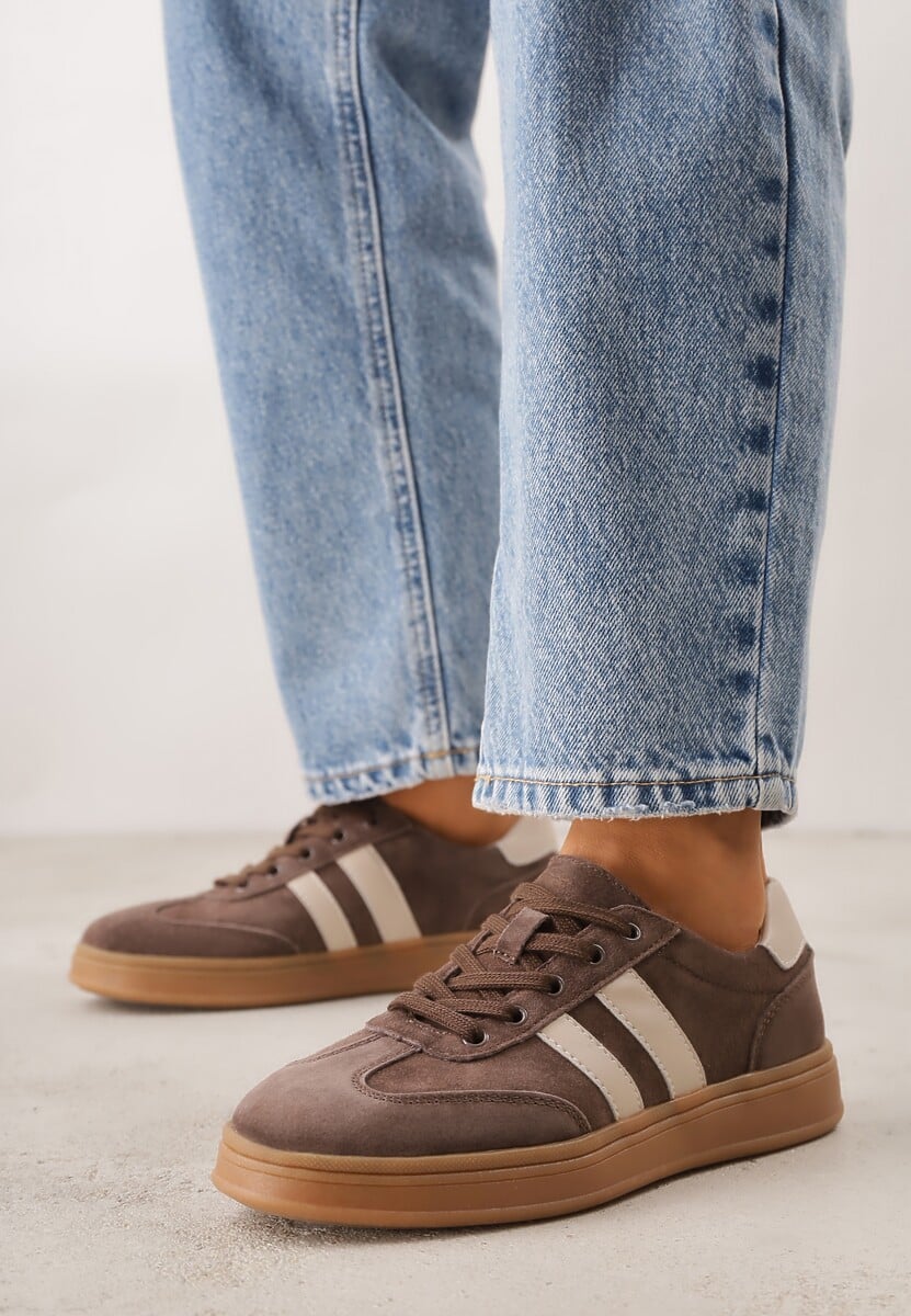 Ciemnobrązowe Sneakersy ze Skóry Naturalnej z Geometrycznym Wzorem Zetisius 2