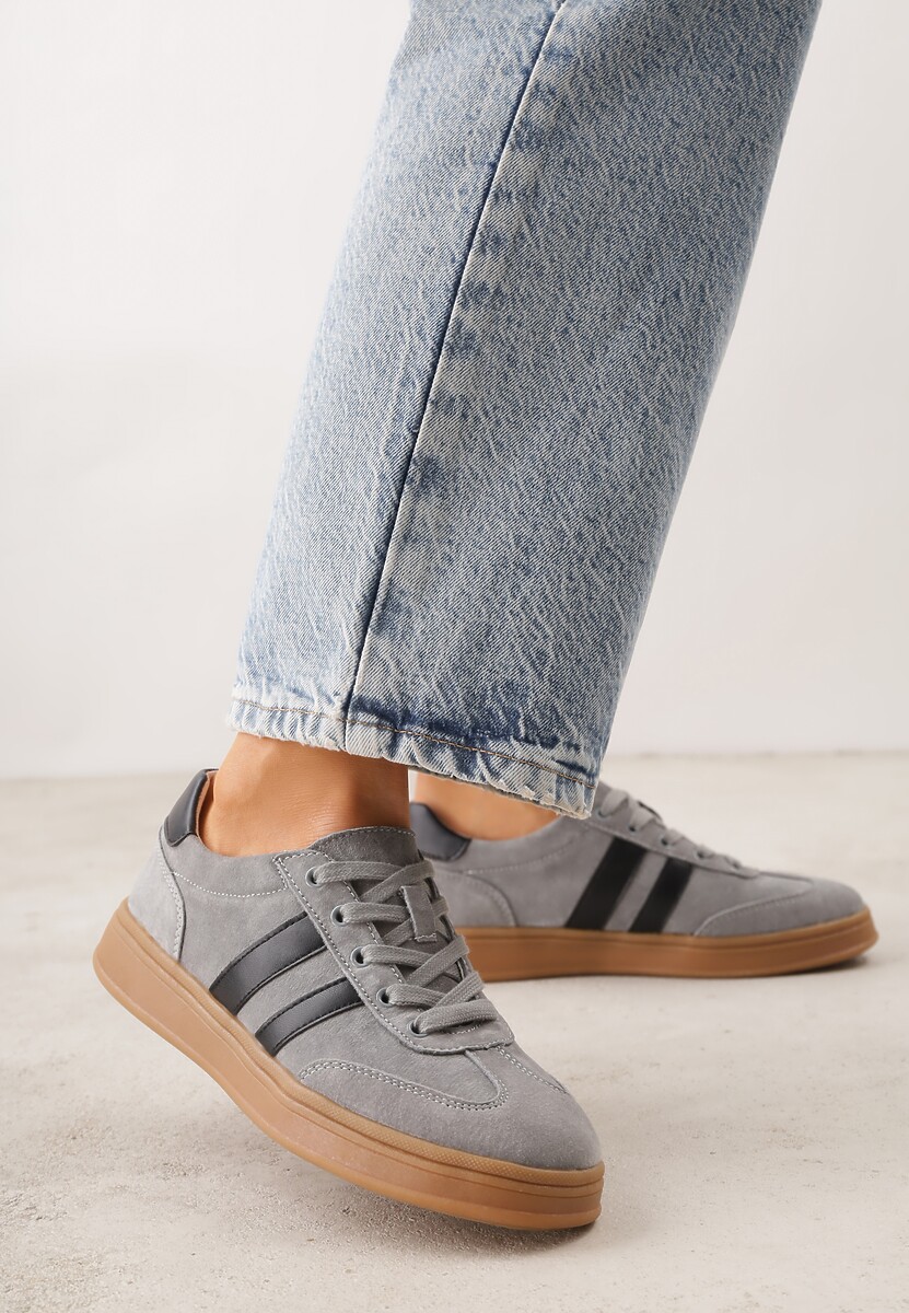 Szare Sneakersy ze Skóry Naturalnej z Geometrycznym Wzorem Zetisius 2