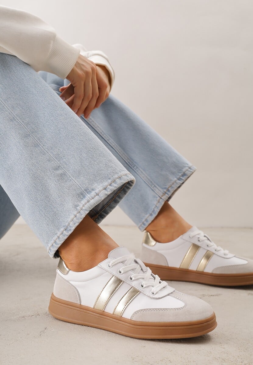 Białe Sneakersy ze Skóry Naturalnej z Geometrycznym Wzorem Zetisius 1