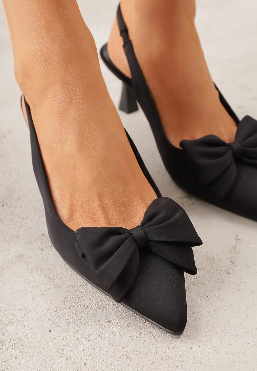 Czarne Sandały Slingback na Kaczuszce Zdobione Aplikacją z Kokardą Teniane 3